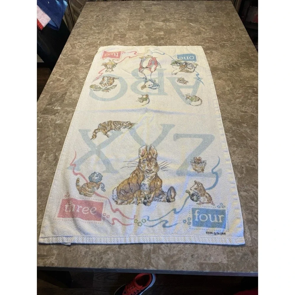 Vintage Beatrix Potter Alphabet Character Small Towel Jemima Peter Rabbit Frog